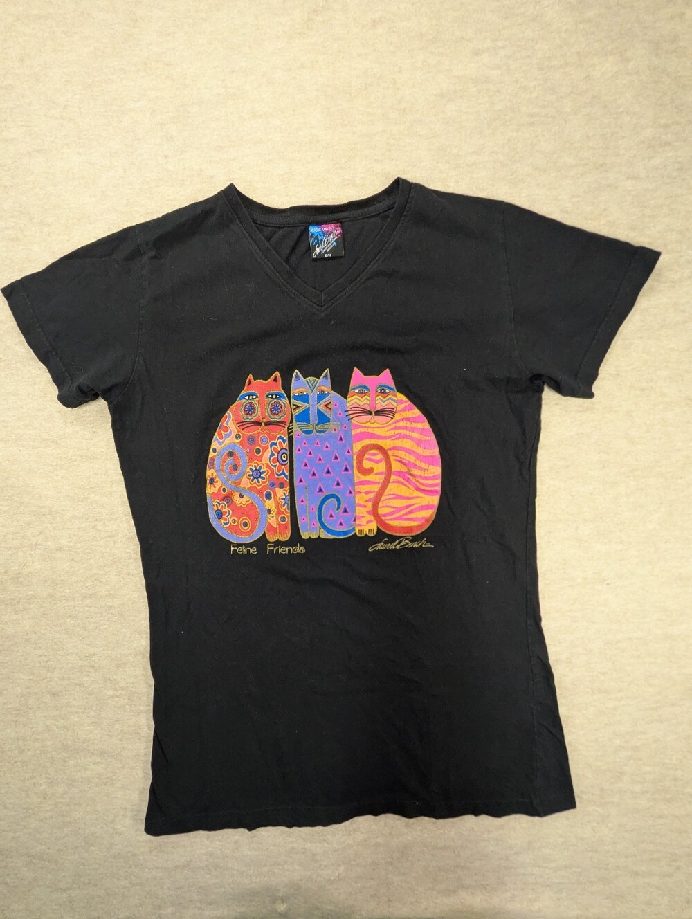 Vintage Laurel Burch Feline Friends Cat Folk Art Sleep Lounge T Tunic Cotton S/M